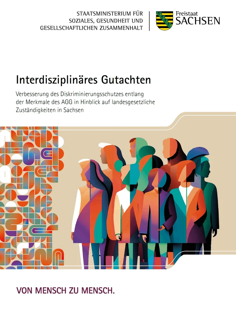 Auf dem Cover sind abstrakte, Silhouetten von Menschen nebeneinander dargestellt, die Vielfalt und Gemeinschaft symbolisieren. Im Hintergrund finden sich geometrische Muster in lebendigen Farben.